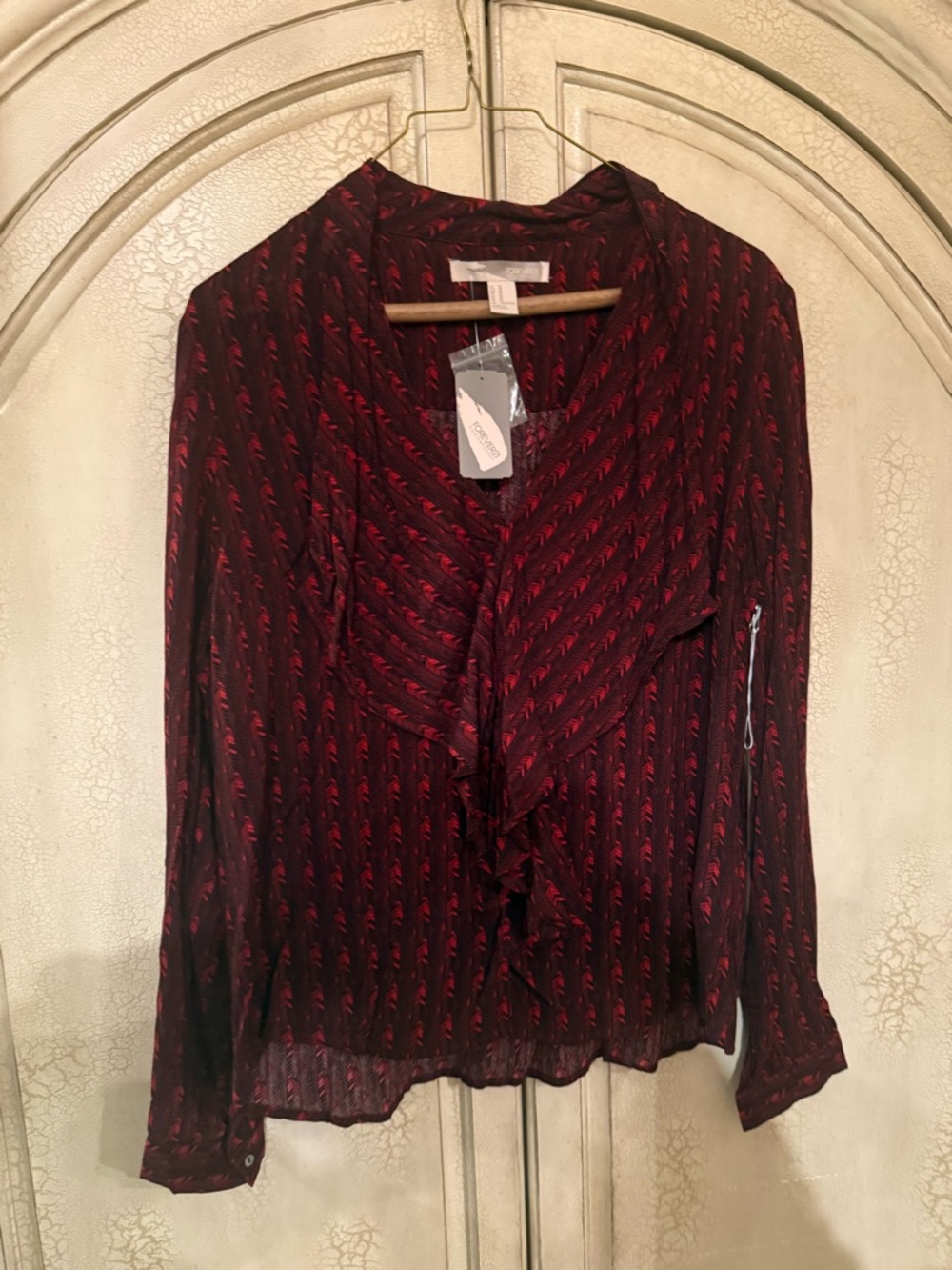 Forever 21 Black and Red Patterned Ruffle Blouse
